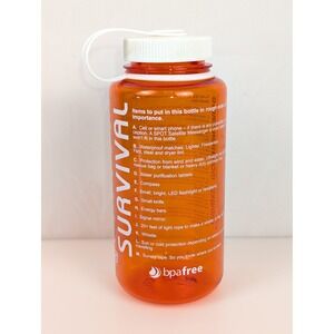 NWOT Nalgene Survival Water Bottle Orange BPA Free 32oz Wide Mouth Made in USA